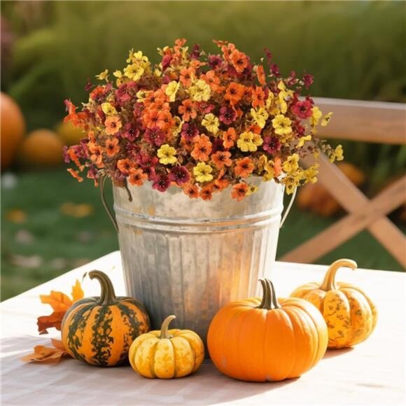 INQCMY Artificial Fake Fall Plantsβ Flowers for Outdoor Outside Decoration,12 - Picture 6 of 8